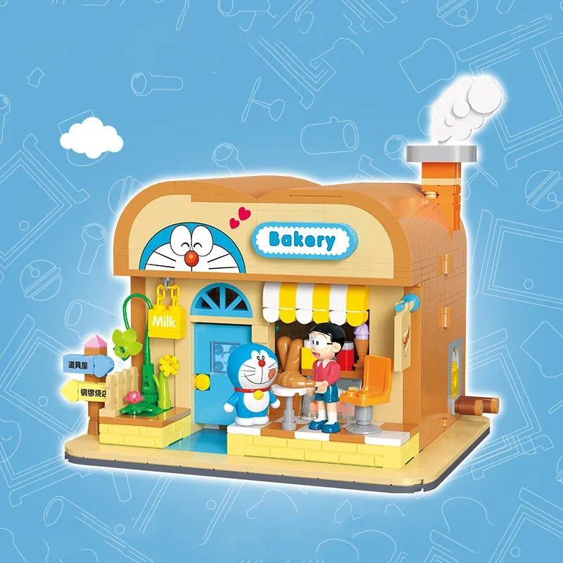 Anime Doraemon Dorayaki Shop Building Blocks Educational Toys Bakery Street Scene Architecture Puzzle Birthday Gift Peripherals