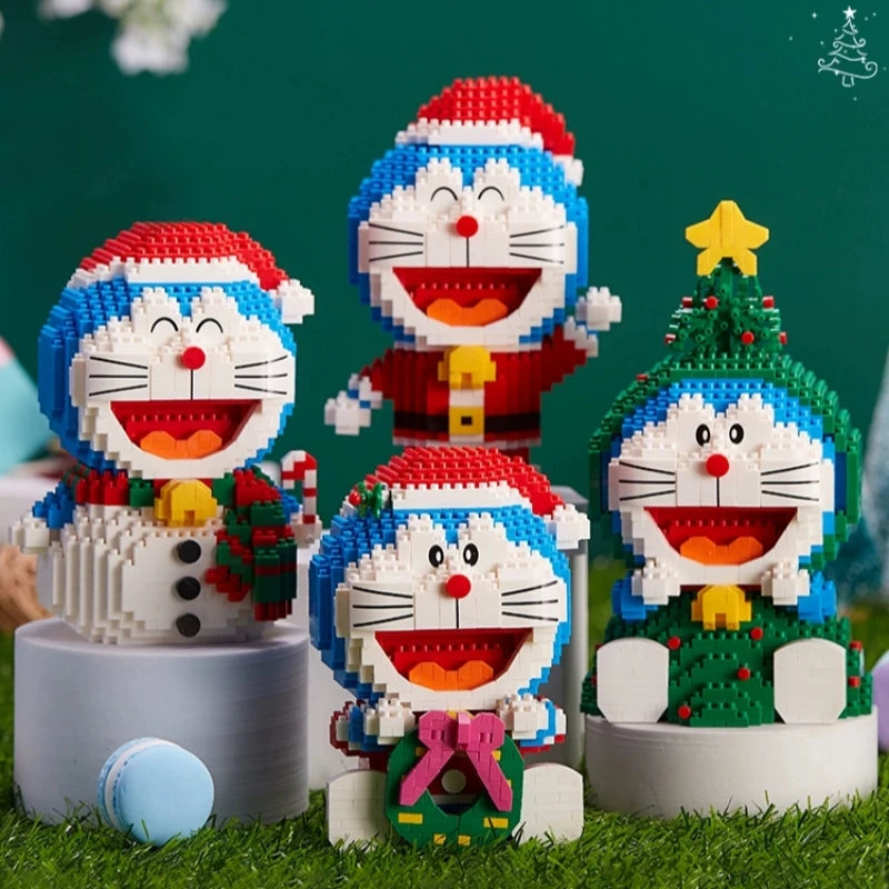 Building Blocks Kawaii Doraemon Assembled Snowman Small Particles Educational Toy Model Ornaments Christmas Tree Christmas Gift