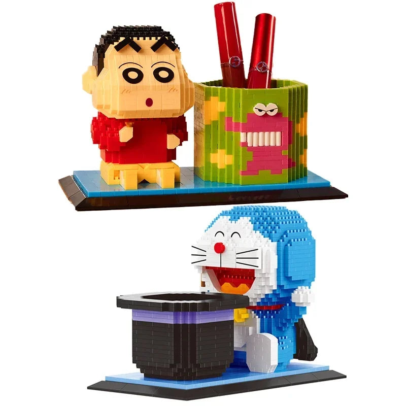 Anime Kawaii Cartoon Crayon Shin-chan Pen Holder Assembly Doraemon Toys Boys and Girls Birthday Gifts Educational Assembly Toys