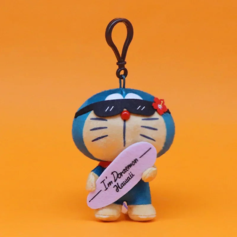 12CM Hawaiian Limited Doraemon Tanned Black Doll Plush Doll Pendant Bag Keychain Pendant Plush Toy Children's Gift