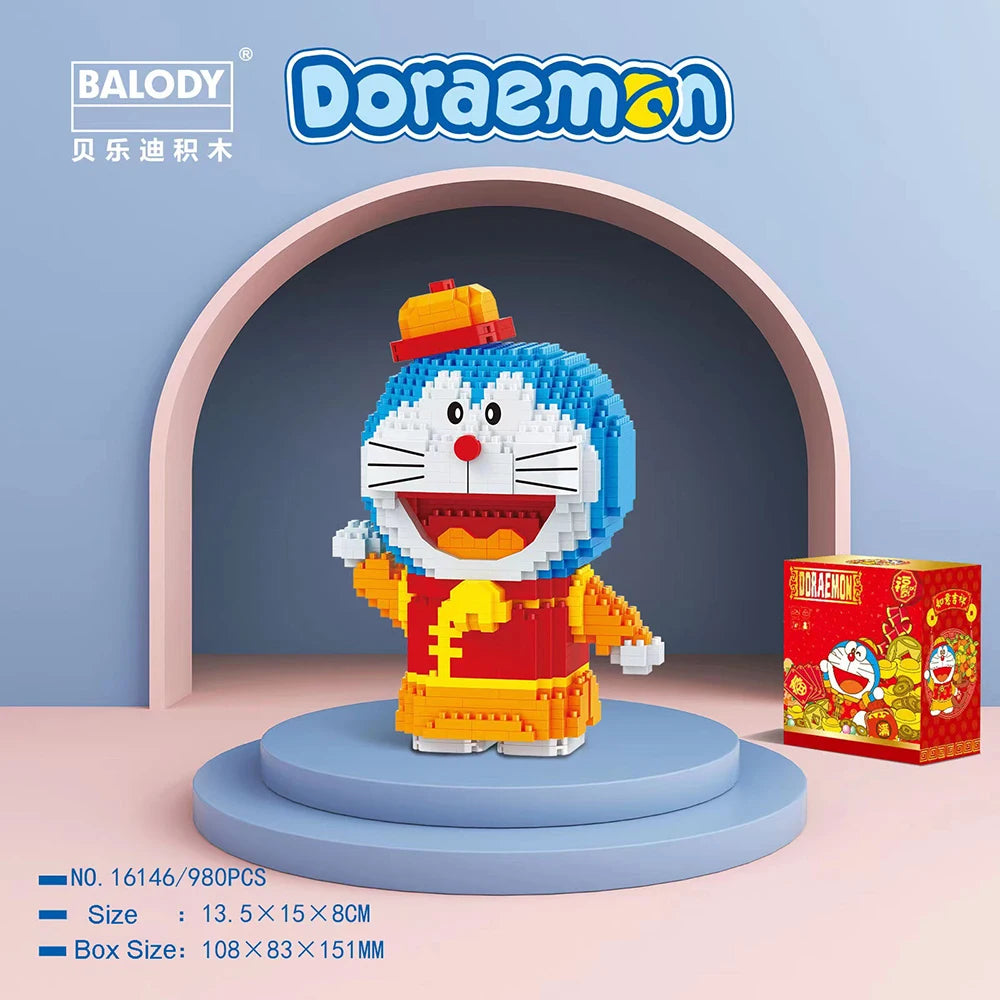 Cute Christmas Halloween Doraemon Building Blocks Cartoon Tang Suit Figures God of Wealth Mini Micro Brick Toys For Kids Gifts