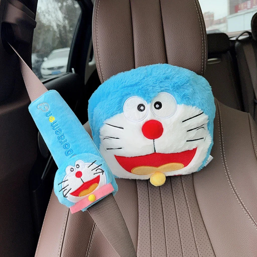 Cartoon Doraemon Plush Headrest Neck Safety Back Cushion Car Seat Seat Belt Cover Sofa Bed Soft Cushion Throw Pillow Gifts Girl