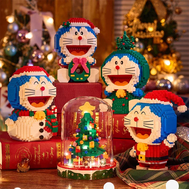 Building Blocks Kawaii Doraemon Assembled Snowman Small Particles Educational Toy Model Ornaments Christmas Tree Christmas Gift