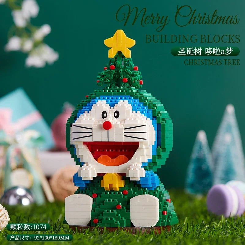 Building Blocks Kawaii Doraemon Assembled Snowman Small Particles Educational Toy Model Ornaments Christmas Tree Christmas Gift