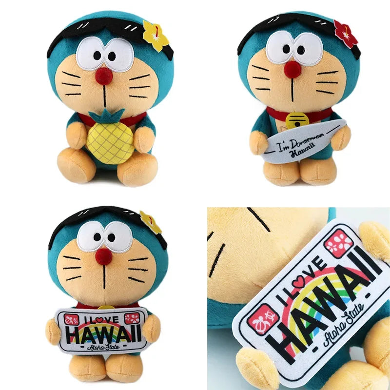 20cm New Black Leather Kitty Jingle Cat Cute Doraemon Doraemon Plush Toy Pineapple Doraemon Cartoon Plush Doll Gift