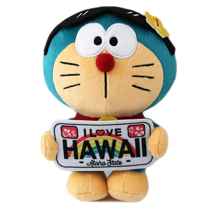 20cm New Black Leather Kitty Jingle Cat Cute Doraemon Doraemon Plush Toy Pineapple Doraemon Cartoon Plush Doll Gift