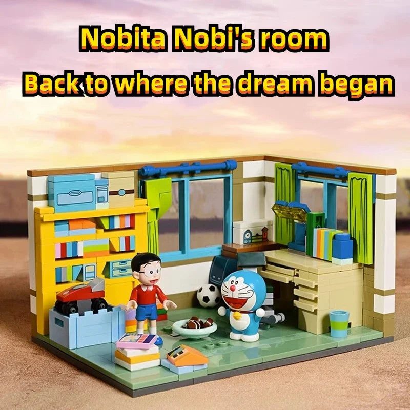 Original Keeppley Doraemon Building Blocks Anime Nobita Nobi's Room Decoration Model Kawaii Children's Toys Girl Birthday Gift