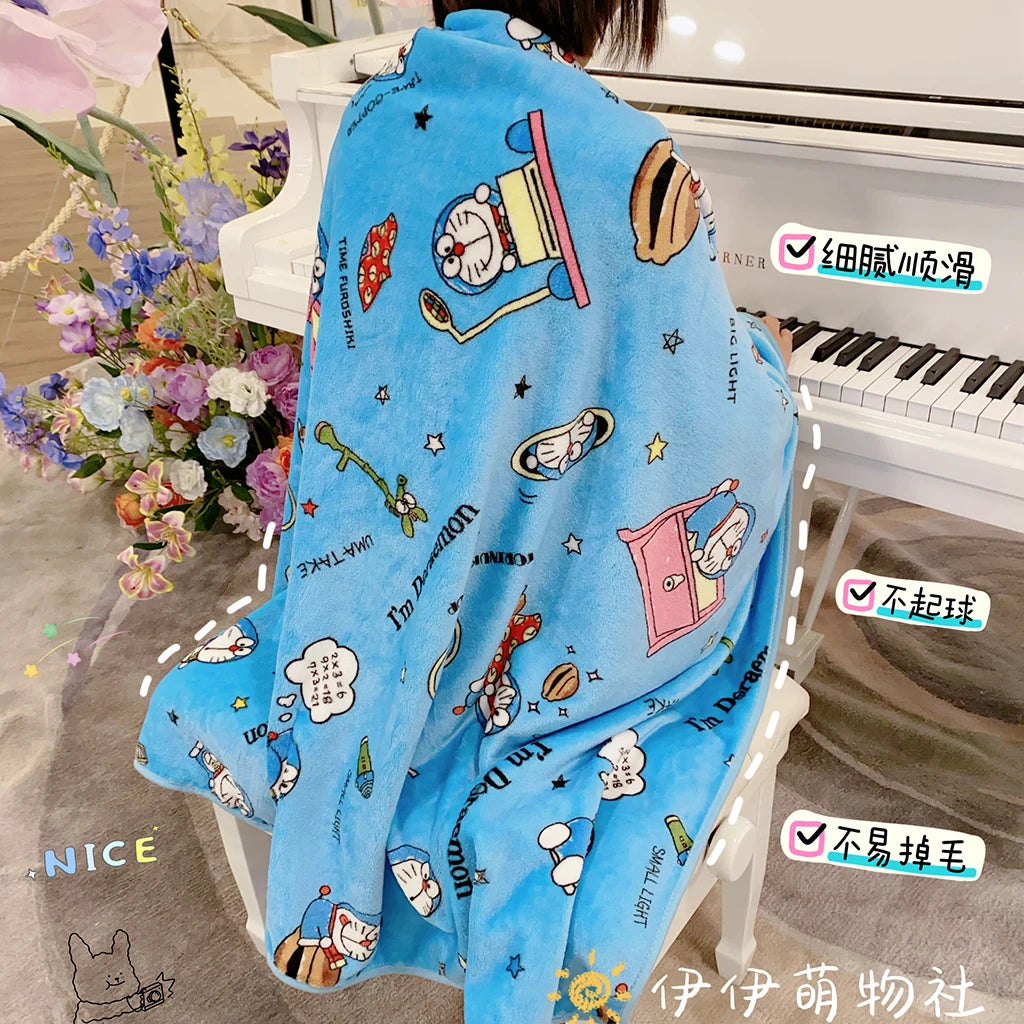 Japanese Style Doraemon Blanket Comfortable Cartoon Pattern Printing Flannel Blanket Office Nap Blanket Bedroom Bedspread