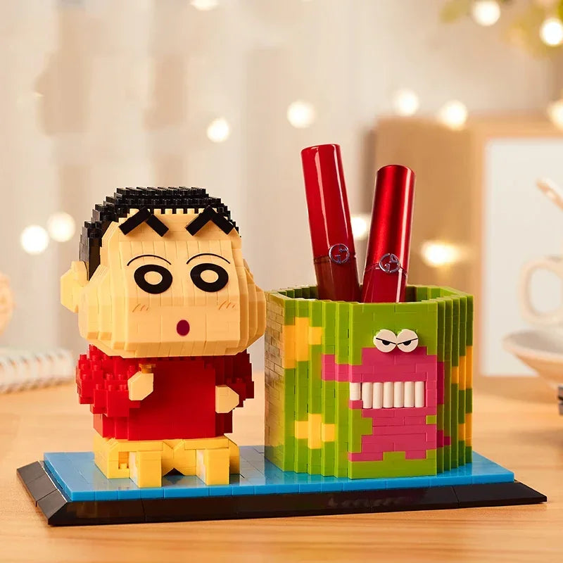 Anime Kawaii Cartoon Crayon Shin-chan Pen Holder Assembly Doraemon Toys Boys and Girls Birthday Gifts Educational Assembly Toys