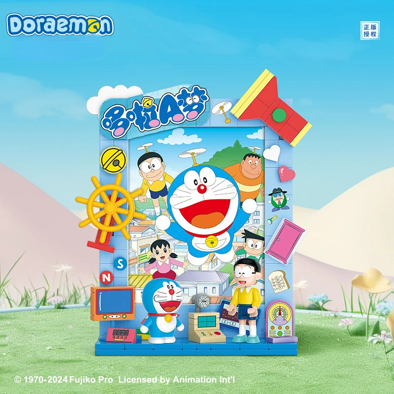 Doraemon Blue Fatty Photo Frame Refrigerator Sticker Toy Building Blocks Trendy Play Assemble Movable Pendant Model Anime Gift