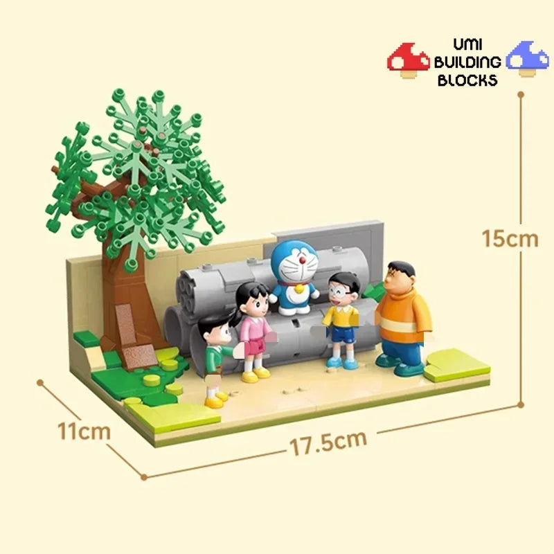 Doraemon Series Time Machine Assembly Building Blocks Cement Pipe Building Blocks Toy Ornaments Children's Holiday Gifts