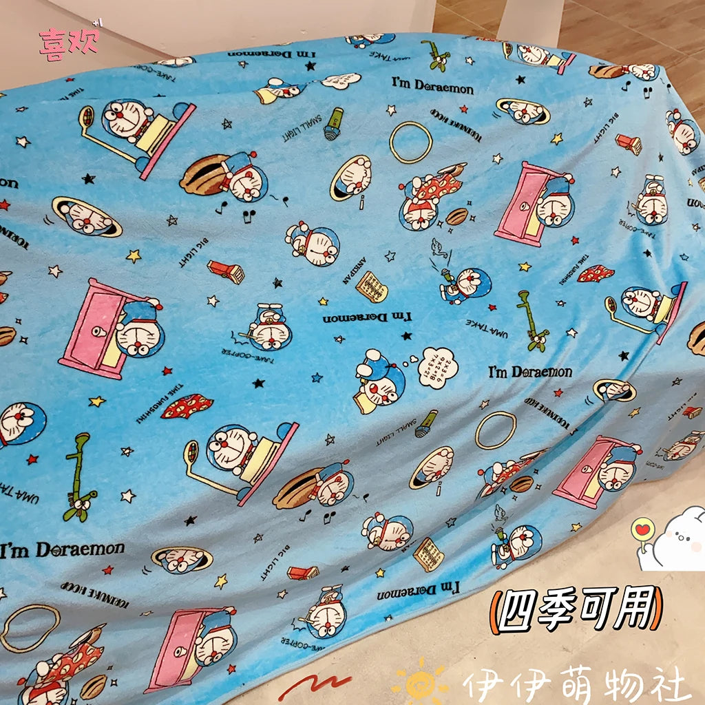 Japanese Style Doraemon Blanket Comfortable Cartoon Pattern Printing Flannel Blanket Office Nap Blanket Bedroom Bedspread