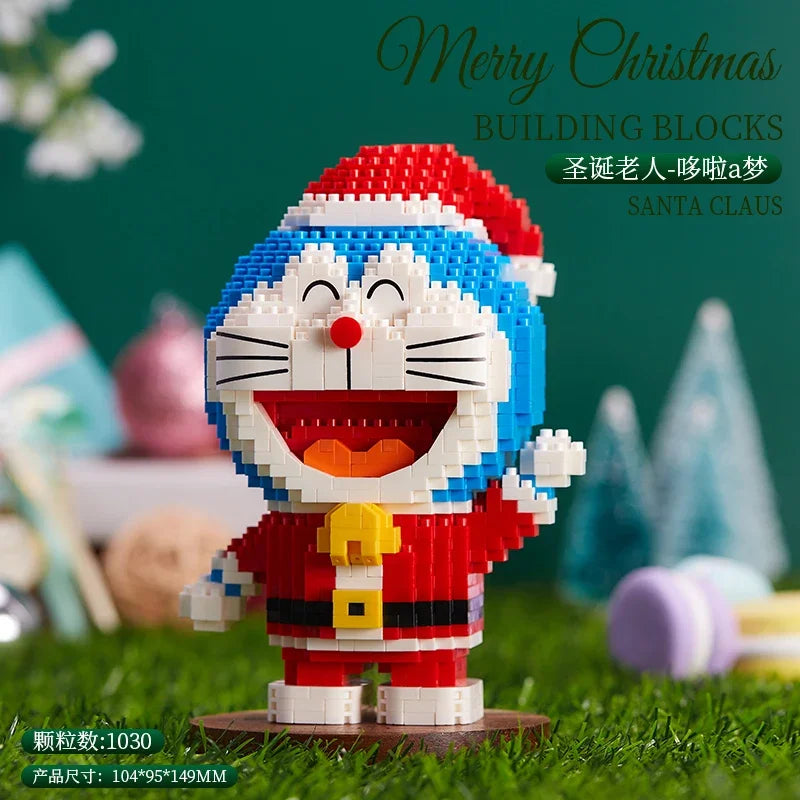 Building Blocks Kawaii Doraemon Assembled Snowman Small Particles Educational Toy Model Ornaments Christmas Tree Christmas Gift