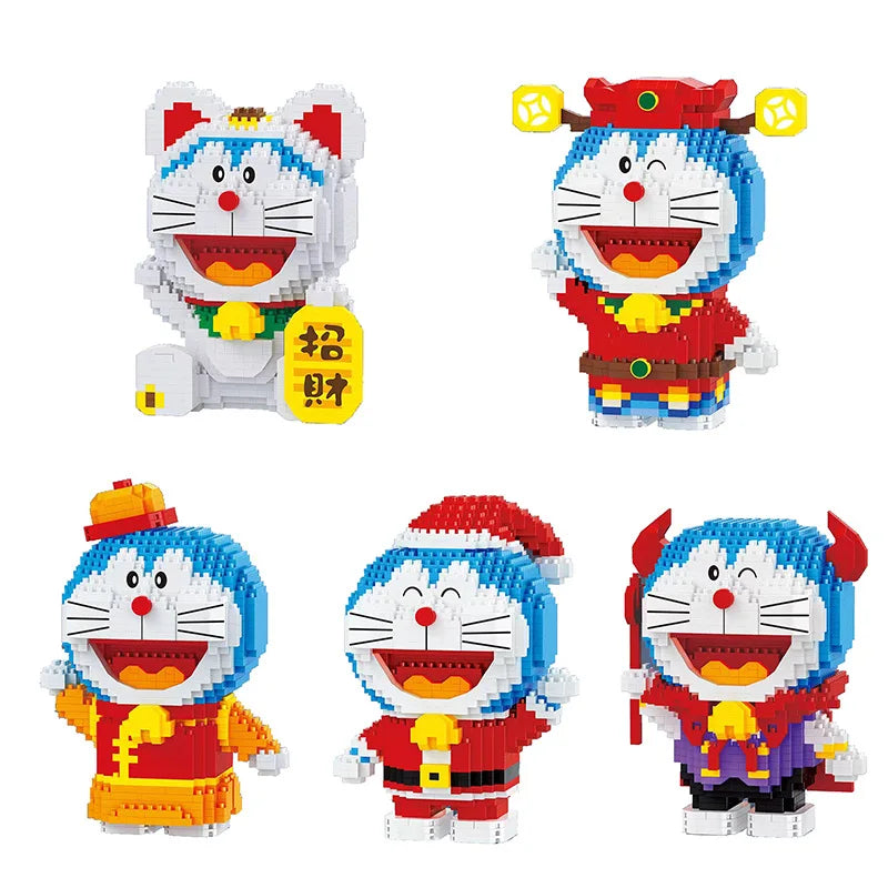 Cute Christmas Halloween Doraemon Building Blocks Cartoon Tang Suit Figures God of Wealth Mini Micro Brick Toys For Kids Gifts