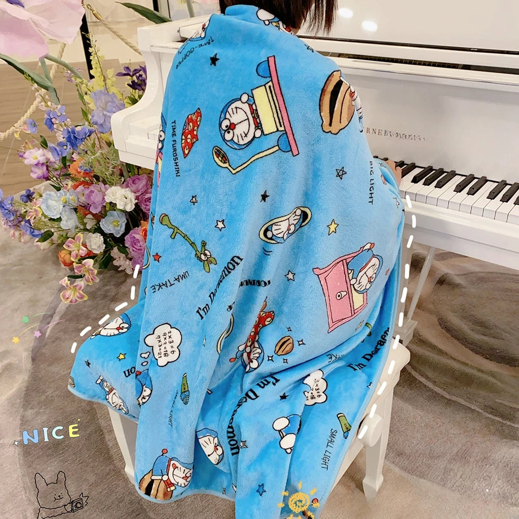 Doraemon Plush Blanket Comfortable Doraemon Pattern Printing Flannel Blanket Office Nap Blanket Bedroom Bedspread Girl Gift