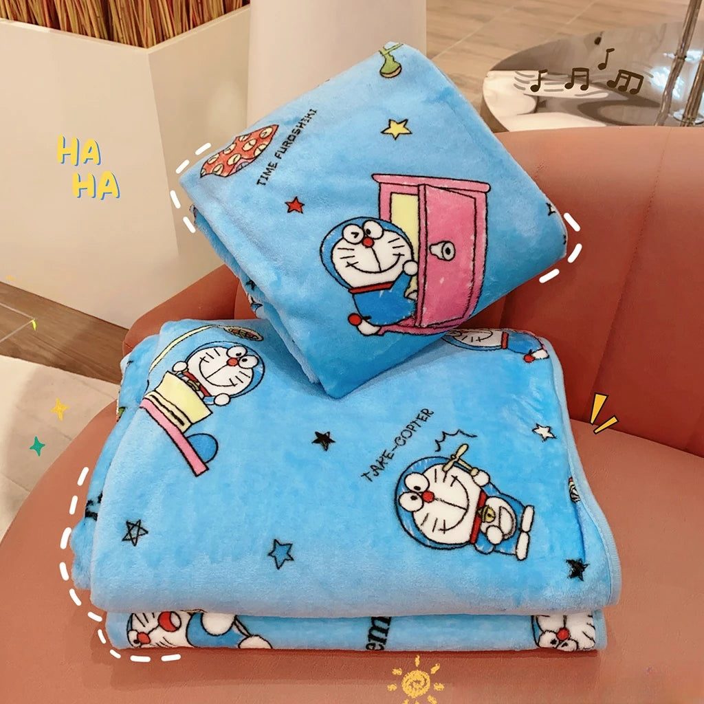 Doraemon Plush Blanket Comfortable Doraemon Pattern Printing Flannel Blanket Office Nap Blanket Bedroom Bedspread Girl Gift