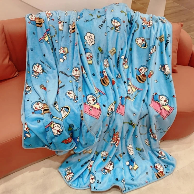 Doraemon Plush Blanket Comfortable Doraemon Pattern Printing Flannel Blanket Office Nap Blanket Bedroom Bedspread Girl Gift