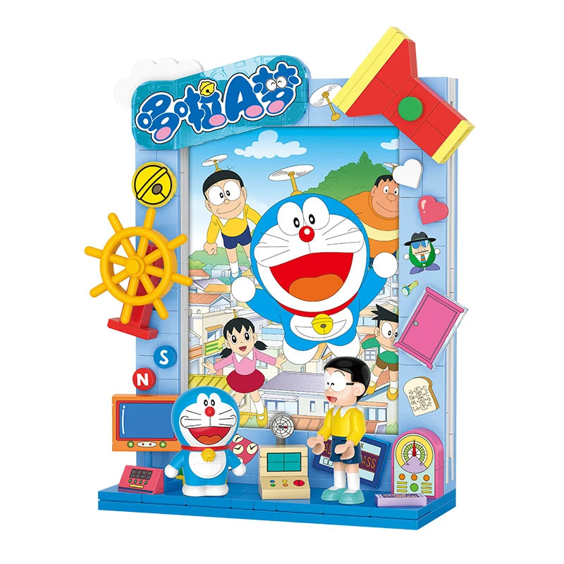 Doraemon Blue Fatty Photo Frame Refrigerator Sticker Toy Building Blocks Trendy Play Assemble Movable Pendant Model Anime Gift