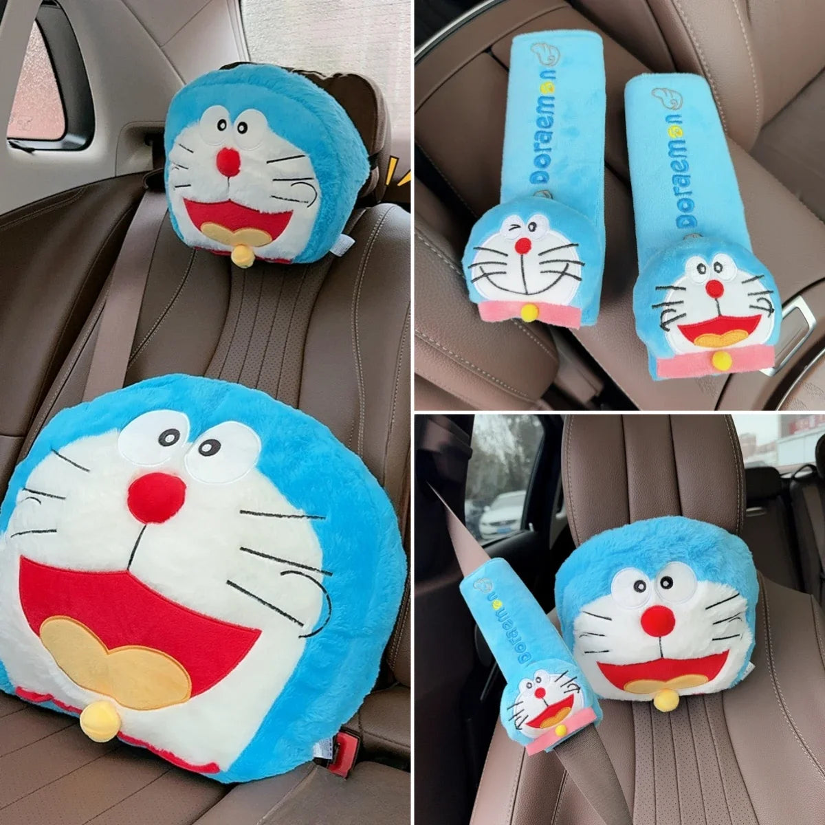 Cartoon Doraemon Plush Headrest Neck Safety Back Cushion Car Seat Seat Belt Cover Sofa Bed Soft Cushion Throw Pillow Gifts Girl