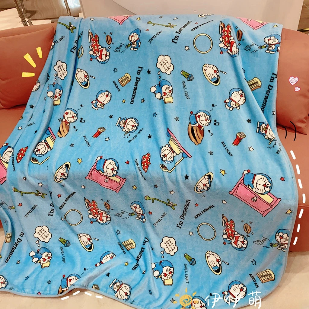 Doraemon Plush Blanket Comfortable Doraemon Pattern Printing Flannel Blanket Office Nap Blanket Bedroom Bedspread Girl Gift