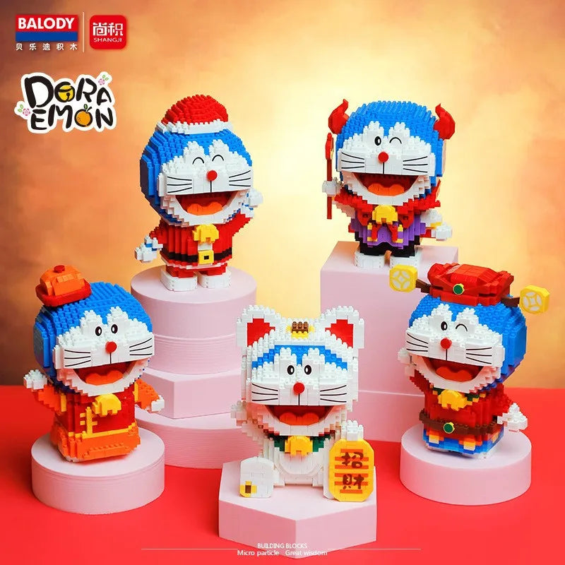 Cute Christmas Halloween Doraemon Building Blocks Cartoon Tang Suit Figures God of Wealth Mini Micro Brick Toys For Kids Gifts