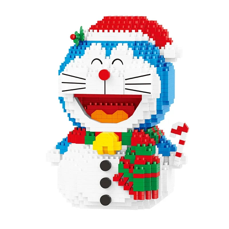 Building Blocks Kawaii Doraemon Assembled Snowman Small Particles Educational Toy Model Ornaments Christmas Tree Christmas Gift