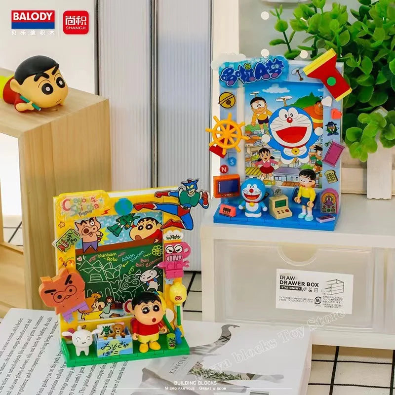 BALODY Crayon Shin-Chan Doraemon Building Blocks Puzzle Bricks Model Picture Frame For Home Decoration Toys Kid Gift