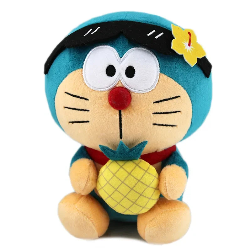 20cm New Black Leather Kitty Jingle Cat Cute Doraemon Doraemon Plush Toy Pineapple Doraemon Cartoon Plush Doll Gift