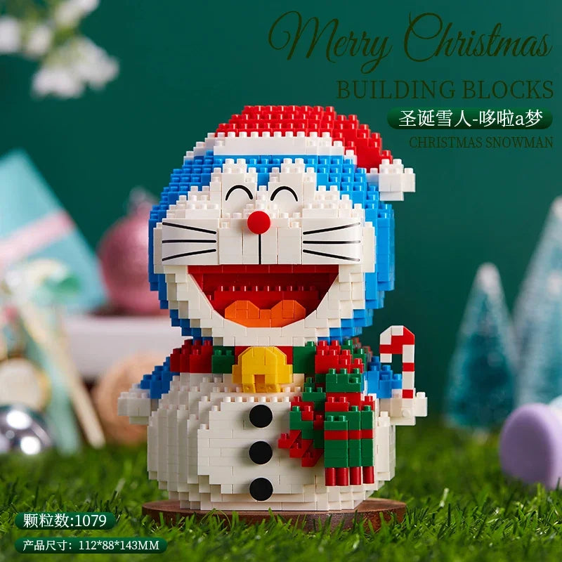 Building Blocks Kawaii Doraemon Assembled Snowman Small Particles Educational Toy Model Ornaments Christmas Tree Christmas Gift