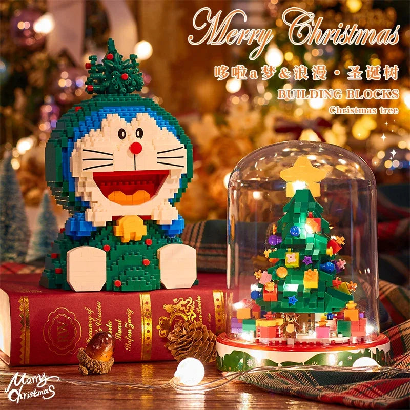 Building Blocks Kawaii Doraemon Assembled Snowman Small Particles Educational Toy Model Ornaments Christmas Tree Christmas Gift