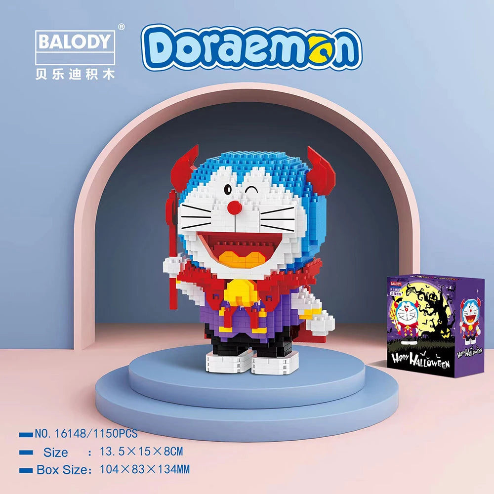 Cute Christmas Halloween Doraemon Building Blocks Cartoon Tang Suit Figures God of Wealth Mini Micro Brick Toys For Kids Gifts