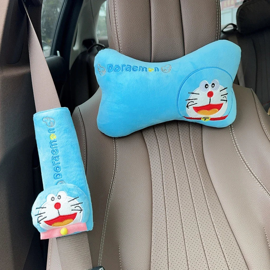 Cartoon Doraemon Plush Headrest Neck Safety Back Cushion Car Seat Seat Belt Cover Sofa Bed Soft Cushion Throw Pillow Gifts Girl