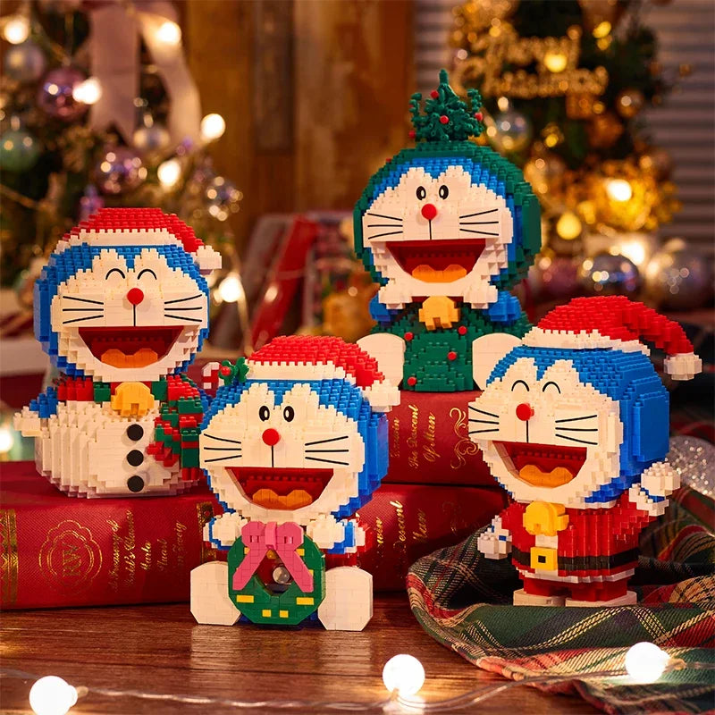 Building Blocks Kawaii Doraemon Assembled Snowman Small Particles Educational Toy Model Ornaments Christmas Tree Christmas Gift