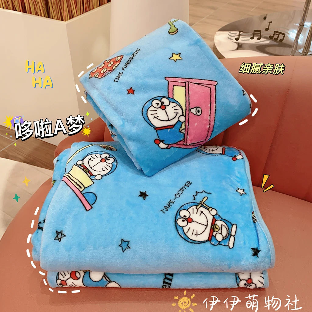 Japanese Style Doraemon Blanket Comfortable Cartoon Pattern Printing Flannel Blanket Office Nap Blanket Bedroom Bedspread